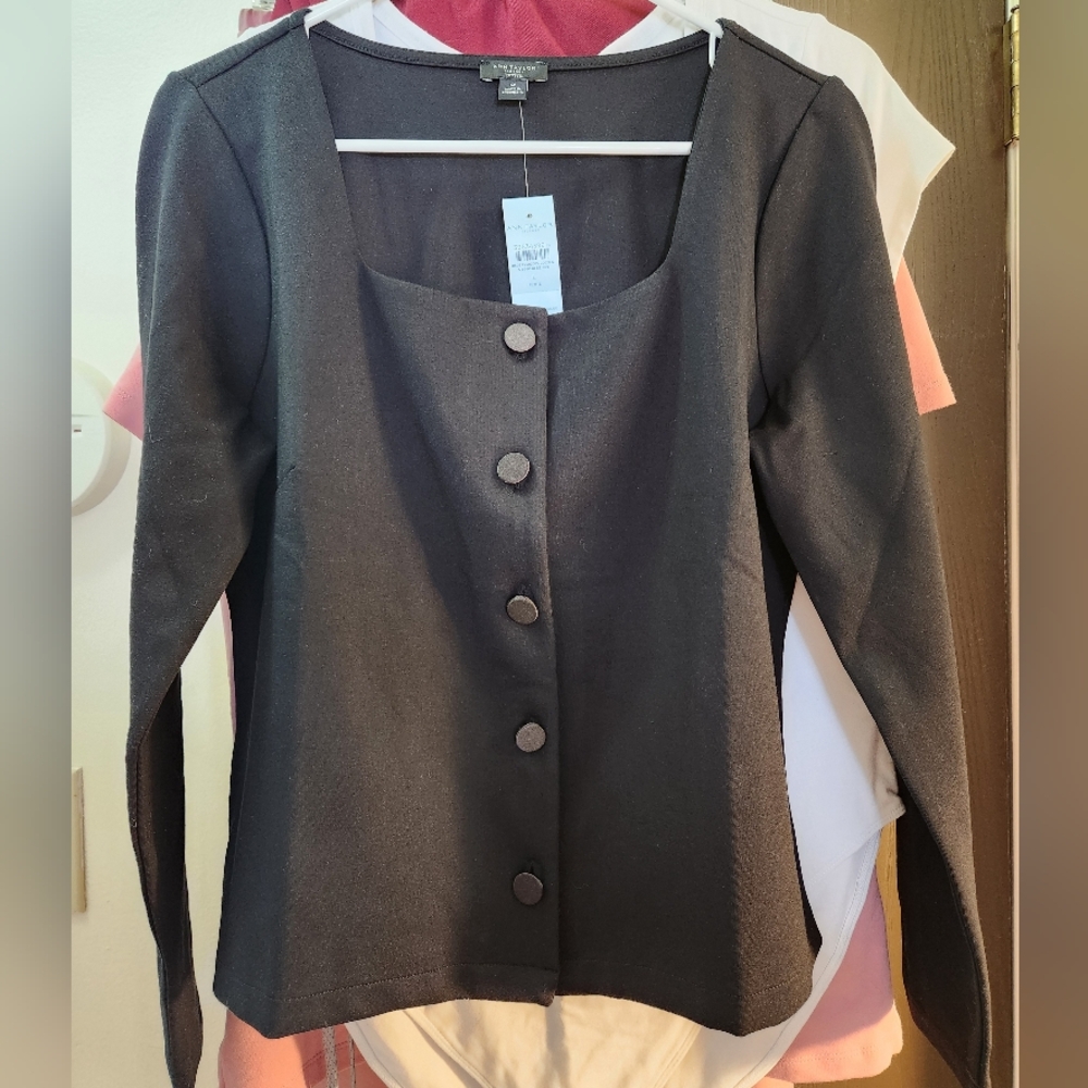 Ann Taylor Black Button-Up With Square Neck
